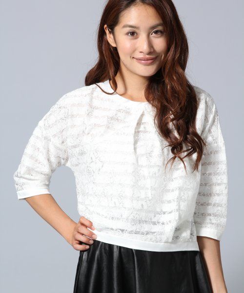 レースボーダークロップドブラウス