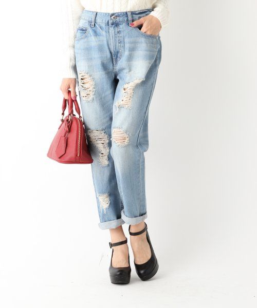 デニムボーイフレンドダメージパンツ