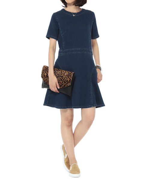スウェットデニム切替ワンピース