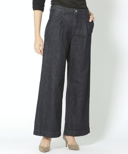 タックワイドデニムパン