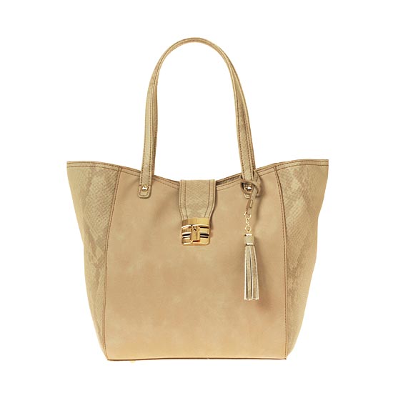 淡いグラデが上品！ヘビ柄コンビの２WAYトート