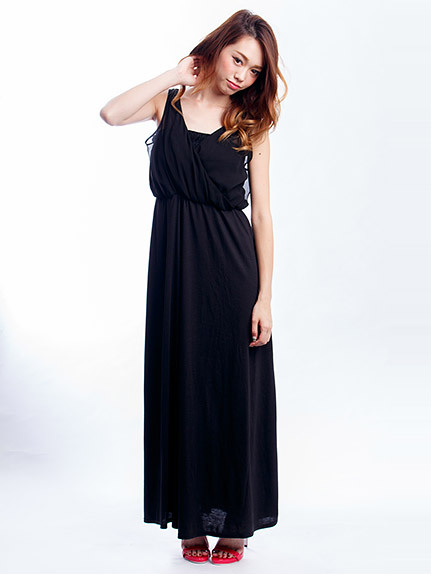 インナー付カシュクールロングワンピース