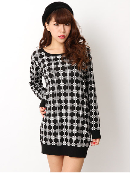 ラインチェックジャガードワンピース