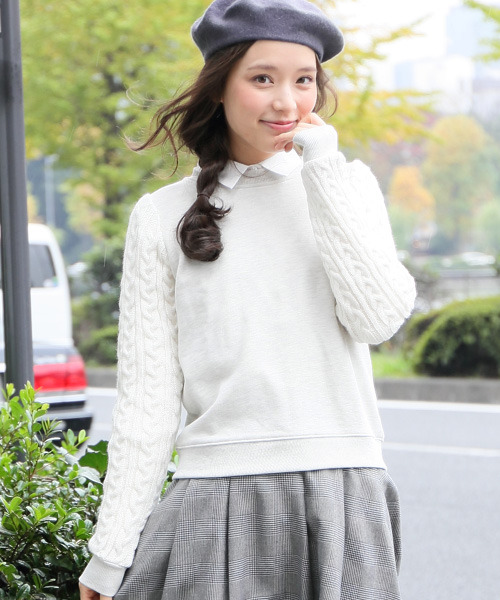 スウェット*ケーブルプルオーバーロングスリーブ