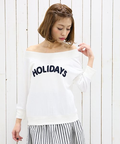 オフショルロゴウラケプルオーバー7分袖