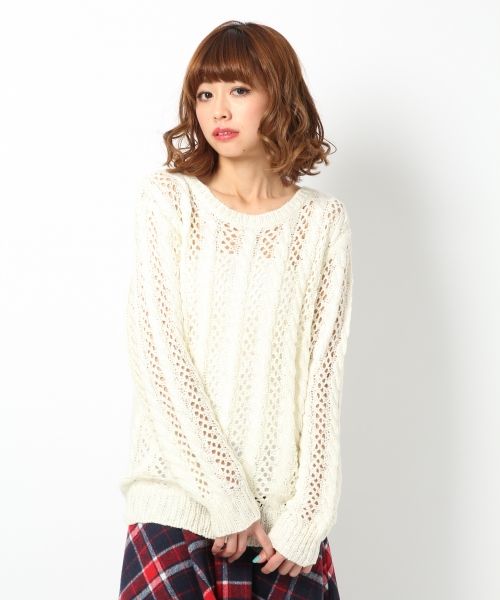 スカシケーブルニットプルオーバー