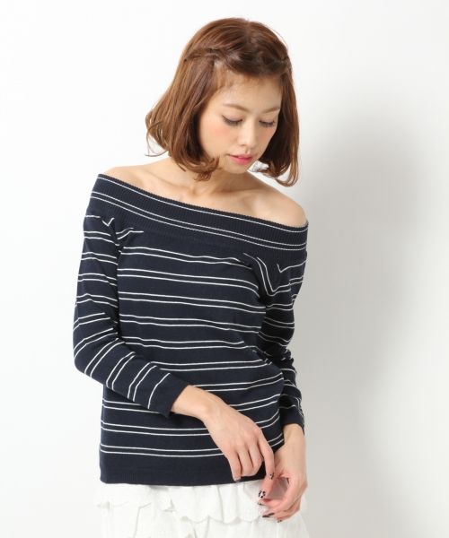 マルチボーダーオフショルニット7分袖