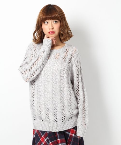 スカシケーブルニットプルオーバー