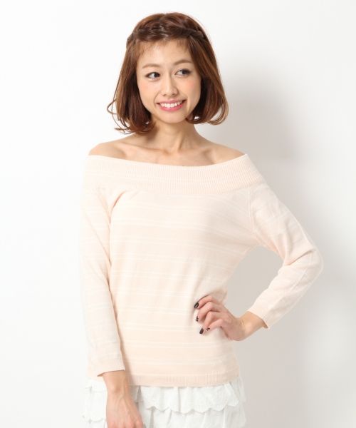 マルチボーダーオフショルニット7分袖