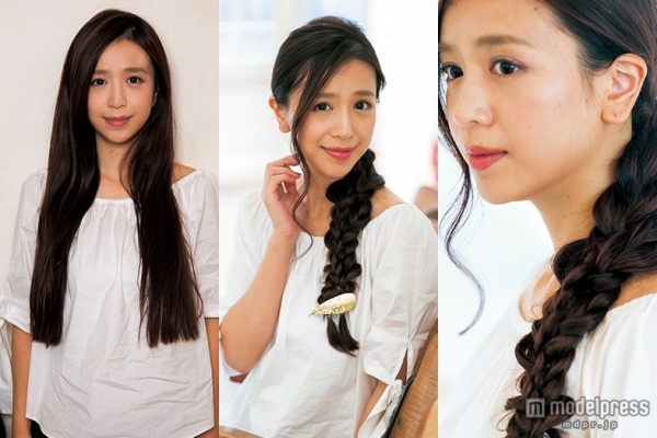 髪が変わったら印象が変わった！三つ編みするだけなのに手が込んで見えるアレンジ／ビフォー（左）→アフター（中・右）（画像提供：セブン＆アイ出版）