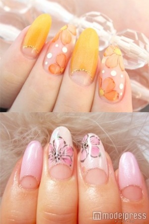 水彩画風フラワー「Nail Salon Blisst 新宿店」（上）、桜ネイル「NAIL and the CITY」（下）／画像提供・クーポンランド