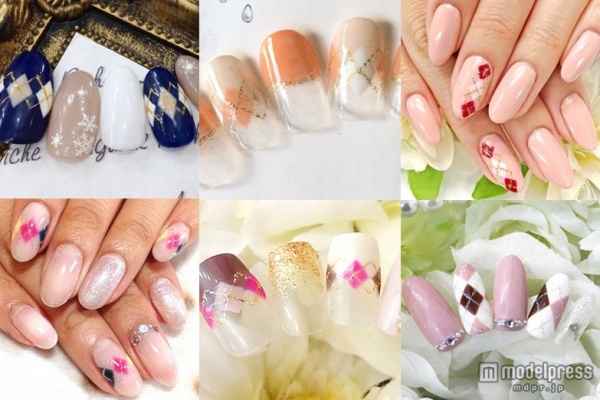 寒い時期は“アーガイル柄ネイル”で清楚なお嬢さん風に♪／画像提供クーポンランド