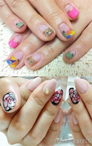 ゴージャスステンドグラス「La Luna」（上）、ローズ柄ネイル「Angevogue 銀座店」（下）／画像提供クーポンランド