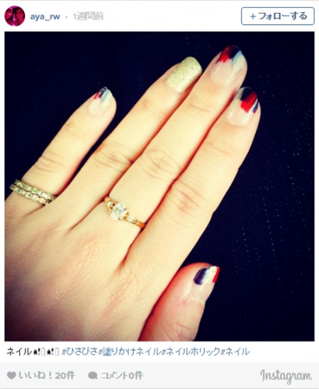 指先塗りかけネイル/aya_rwさんInstagramより