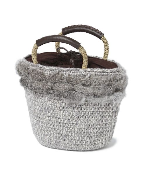 ファー×ニットカゴバッグ