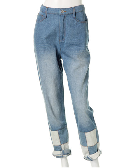 裾パッチワークボーイズデニムパンツ