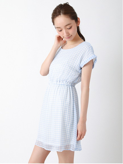 ・ギンガムチェックフレンチスリーブワンピース