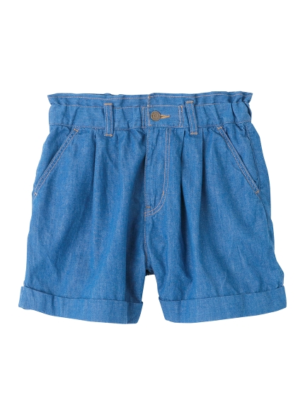DENIM PLEATED SHORTS