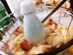 炭酸にラムネをポンっでぶわっとあふれる！噴水フルーツポンチがおもしろい！