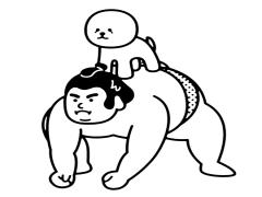 言葉はなくとも、物語を感じる。シュールな力士と愛犬のイラスト