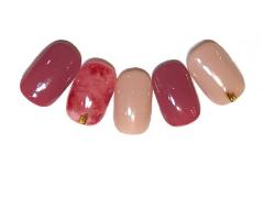 ボルドーやピンクベージュでまとめた、赤系ワントーンデザイン【365日ネイル】 |