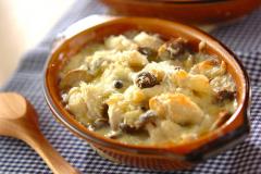 餅×チーズ×マヨ味がおいしい！ 「お餅のキノコグラタン風」