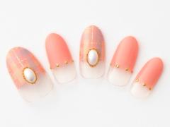 【365日ネイル】親戚の集まりには…サーモンピンク＆パールのコンサバネイルで♪ |