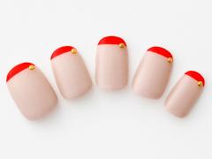 【365日ネイル】お正月明けの3連休初日は…朱赤のフレンチネイルでカジュアルダウン |