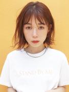 レングスキープでイメチェンできる、艶やかオレンジベージュボブ |
