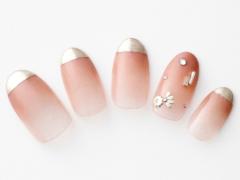 【365日ネイル】赤ブラウングラデ×ゴールドフレンチの甘辛ミックスな秋ネイル |